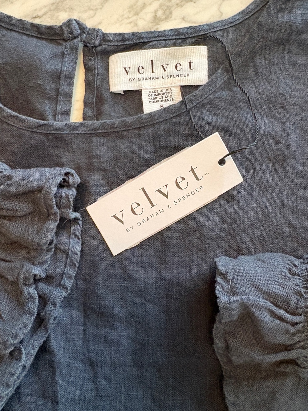 Velvet by Graham & Spencer Shadow (Navy/Midnight) Linen Puff Sleeve Emily Top